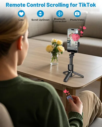 Miniatura 2 de Yeaki Trípode selfie stick con control remoto inalámbrico desmontable, trípode extensible de 32 pulgadas para iPhone compatible con Android, soporte