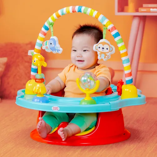 Miniatura 8 de Bright Starts SuperSeat Playful Paradise 3 en 1, asiento de actividades para bebé con juguetes, bandeja para aperitivos, asiento elevador, bandeja