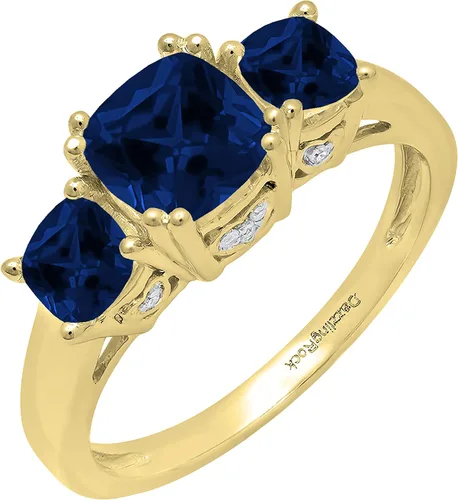 Miniatura 57 de Dazzlingrock Collection Anillo de boda de 3 piedras preciosas creadas en el centro de cojín de 0.04 quilates y diamante blanco natural redondo