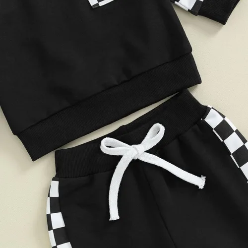 Miniatura 48 de Conjunto de ropa de otoño e invierno para bebé niño pequeño, sudadera de manga larga con colores contrastantes, pantalones elásticos para recién