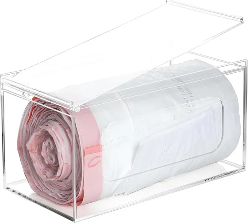 Miniatura 7 de SEANADO Dispensador de bolsa de basura extra grande con soporte para rollo y tapa - Caja de almacenamiento apilable de acrílico para montaje en Tapa