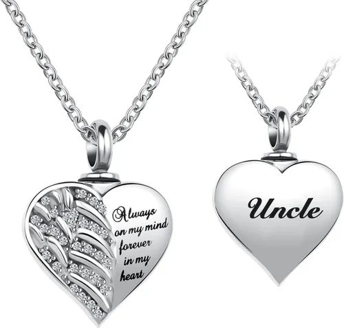 Miniatura 11 de Collar de alas de ángel guardián para cenizas, joyería de cremación con urna de cristal en forma de corazón, collar conmemorativo para cenizas