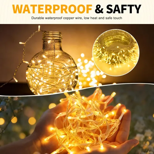 Miniatura 3 de Cadena de luces de Navidad de 100 LED, 33 pies, 8 modos, con función de memoria, enchufable, luz de cadena blanca para árbol de Navidad, corona