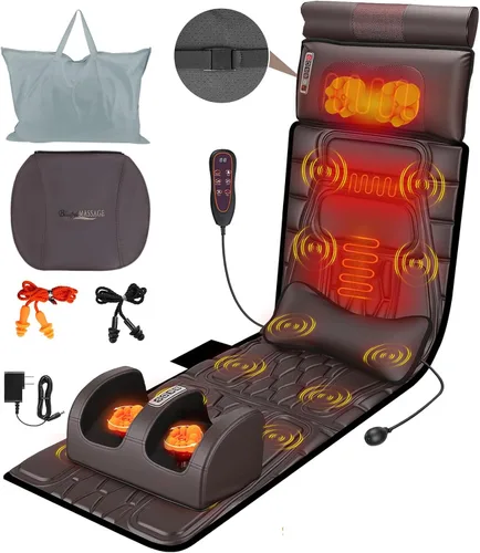 Miniatura 10 de Alfombrilla de masaje de cuerpo completo con calor y almohada masajeadora de espalda Shiatsu movible y masajeador de pies, almohadilla de colchón
