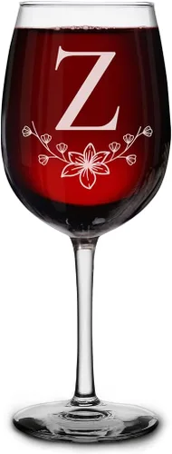 Miniatura 28 de shop4ever Copa de vino con monograma con monograma floral con inicial grabada, copa de vino de 16 onzas, elegante copa de vino de letra B