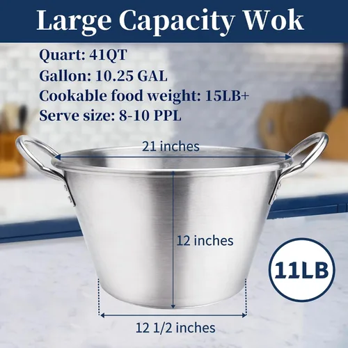 Miniatura 2 de ARC - Wok mexicano resistente de acero inoxidable de 21 pulgadas, 41 cuartos de galón, ideal para carnitas y estofado