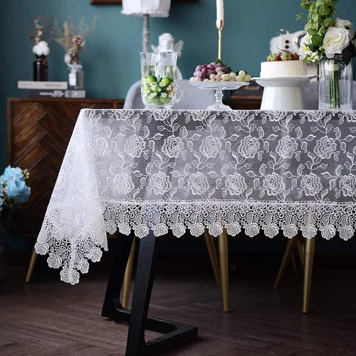 Miniatura 14 de ARTABLE Mantel rectangular pequeño de encaje de macramé, mantel vintage bordado oblongo, para banquete de boda, vacaciones, mesas largas de comedor