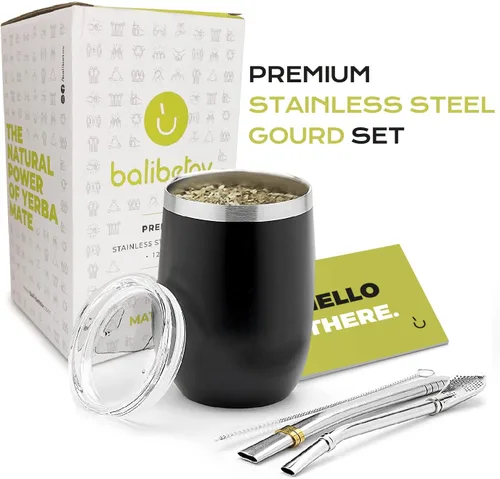 Miniatura 2 de BALIBETOV Kit de 5 piezas de taza grande de yerba mate y bombilla, incluye una calabaza de yerba mate de 8 oz con tapa, dos bombillas (pajitas mate)