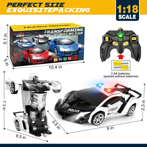 Miniatura 6 de Dolanus Coche de policía a control remoto – Robot transformador de automóvil a control remoto, luz intermitente, 2.4 GHz, rotación de 360 grados