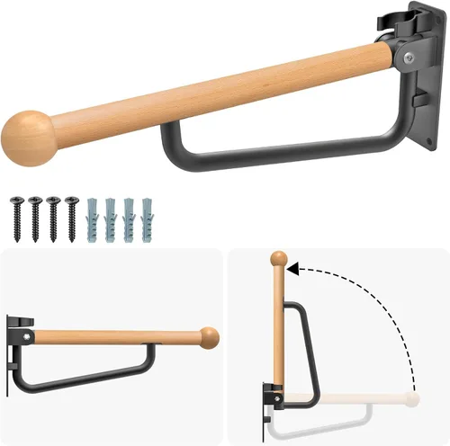 Dolibest Barra de seguridad para inodoro de 24 pulgadas, barra de agarre plegable para inodoro, barra de agarre de madera montada en la pared para