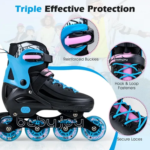 Miniatura 5 de BABY JOY Patines en línea, 4 tamaños ajustables para niños con ruedas iluminadas para niños de 5 a 14 años, divertidos patines iluminadores