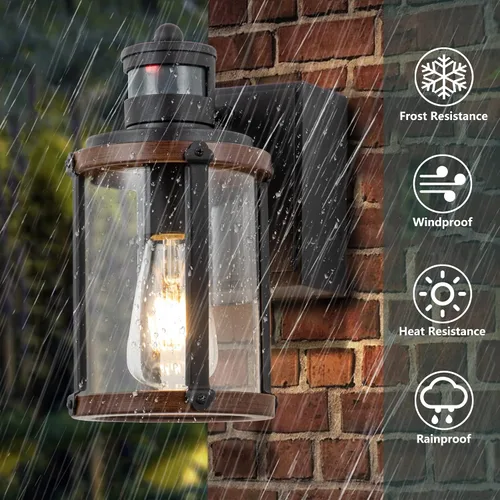 Miniatura 9 de Luces de pared para exteriores con salida GFCI, luces de porche con sensor de movimiento para casa, 3 modos, accesorio de luz exterior del atardecer