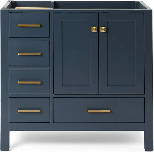Miniatura 38 de ARIEL Cambridge - Mueble base de tocador de baño de 36 pulgadas, madera maciza, 2 puertas de cierre suave, 5 cajones de cola de milano
