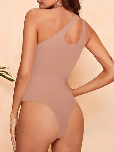 Miniatura 3 de REORIA - Body sexy para mujer, sin mangas, con corte frontal de un hombro y espalda descubierta