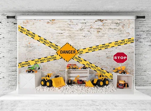 Miniatura 6 de Kate Telón de fondo de construcción para fiesta de cumpleaños, fondo fotográfico, camión volquete para niños, accesorios de sesión de fotos, 8 x 8