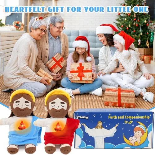Miniatura 4 de Yelakey Muñeco de Jesús de Peluche Relajante con Luz y Sonido, Muñeco de Jesús Respirante de 15" de Peluche Suave Cristiano Católico Regalo Azul