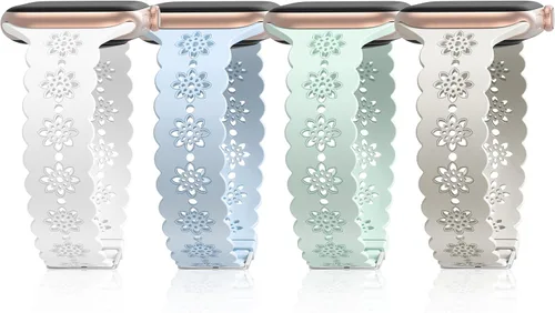 Miniatura 19 de Floral Silicone Band Compatible with Apple Watch Bands 38mm 40mm 42mm 44mm 41mm 45mm 49mm Women Men, Design Wristbands Soft Breathable Watch Bands