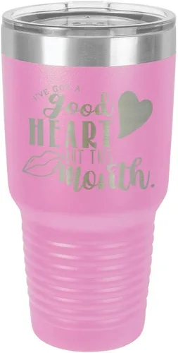 Miniatura 21 de Taza de viaje de acero con recubrimiento de polvo grabado por láser, con texto en inglés "IVE GOT A GOOD HEART BUT THIS MOUTH Engraved 30oz Taza