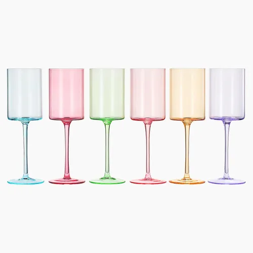 Miniatura 6 de Khen Juego de 6 copas de vino de cristal cuadradas de colores, regalo para ella, él, amigo, tamaño grande de 12 onzas, vasos altos
