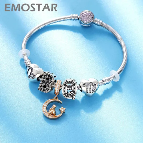 Miniatura 7 de Forever Friends - Juego de dijes para pulseras Pandora, oro rosa para niña sentada en la media luna y mejores amigos, juego de joyas en plata de ley