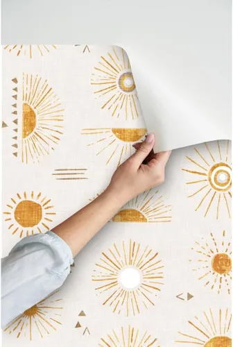 Miniatura 3 de Spoonflower Papel tapiz autoadhesivo para despegar y pegar, color crema de sol, cielo amarillo, bohemio, sol, papel tapiz extraíble personalizado