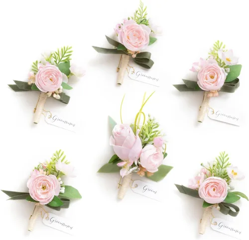 Miniatura 28 de Ling's Moment Boutonniere para Hombres Boda, Juego de 6, Novio y Padrinos Boutonniere para Boda Regreso a Casa Halloween Ceremonia Aniversario, Cena