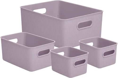 Miniatura 29 de Superio Ribbed Collection – Cesta decorativa de plástico abierta para el hogar, color azul (juego de 4) 1 grande, 1 mediano, 2 pequeñas – cajas
