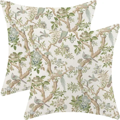 Miniatura 24 de CXMEIFLY Juego de 2 fundas de almohada de hojas florales de primavera de 16 x 16 pulgadas, para decoración de flores chinoiserie, almohadas
