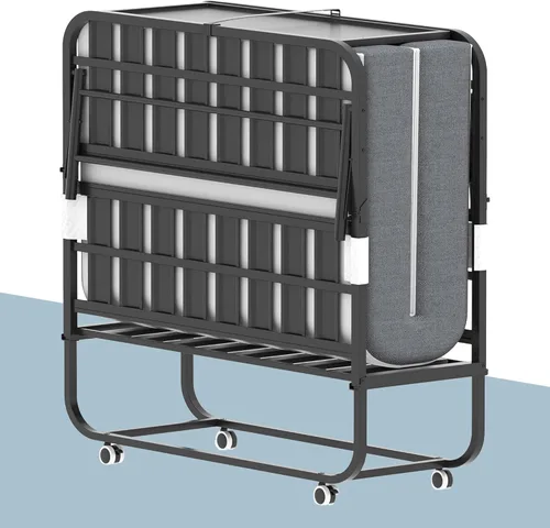 Miniatura 11 de Cama plegable, camas portátiles de 75 x 31 pulgadas para adultos, marco de metal resistente y resistente, cama plegable con ruedas