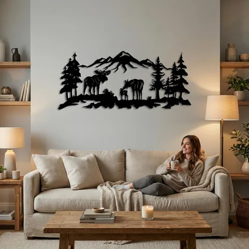 Miniatura 3 de Arte de pared de metal, arte de alce, arte de pared natural, decoración de árbol, decoración de pared para el hogar y sala de estar