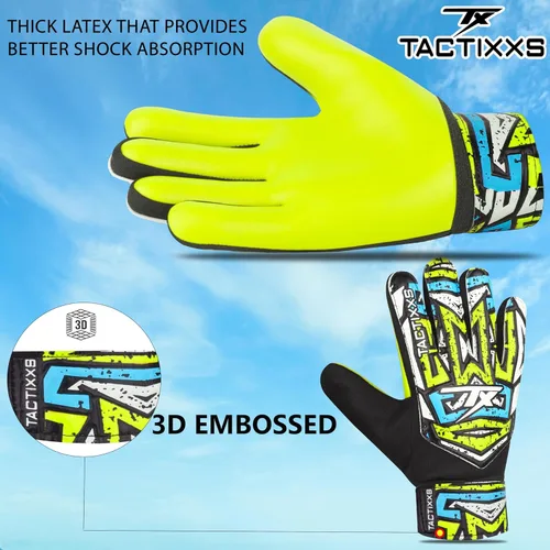 Miniatura 25 de Guantes de portero de fútbol para niños y jóvenes, guantes de portero de fútbol Funky antideslizantes con palma de látex de 0.16 in con agarres Azul