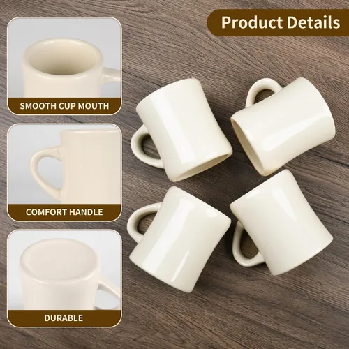 Miniatura 3 de Juego de 4 tazas de café blancas de 11 onzas, ideal para juego de cocina, viajes y té caliente (crema)