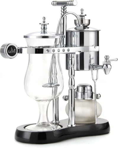 Miniatura 2 de Diguo Cafetera de lujo belga/belga Royal Family Balance sifón/sifón. Elegante fulcro doble acanalado con asa en T (plata clásica)