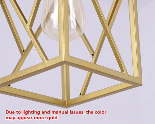 Miniatura 9 de Fivess Lighting - Lámpara colgante moderna de oro con jaula de metal, lámpara colgante mini con varillas ajustables de una luz para cocina, isla