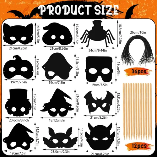 Miniatura 2 de AUGSUN Manualidades de Halloween, máscara de arañazos de arco iris para fiestas de Halloween, suministros mágicos de papel para rascar máscara