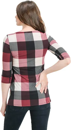 Miniatura 49 de LaClef - Blusa de maternidad para mujer, cuello redondo, manga 3/4, plisada al frente, estilo peplum