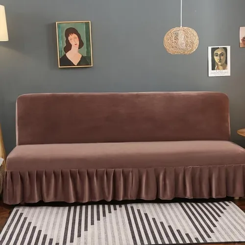 Funda para futón de felpa gruesa sin brazos, de terciopelo elástico, funda para sofá cama, funda suave para sofá, futón, protector de muebles y