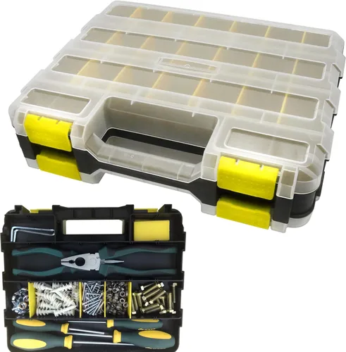 Organizador de caja de herramientas de doble cara, caja de almacenamiento de hardware, organizador portátil de piezas pequeñas con divisores de