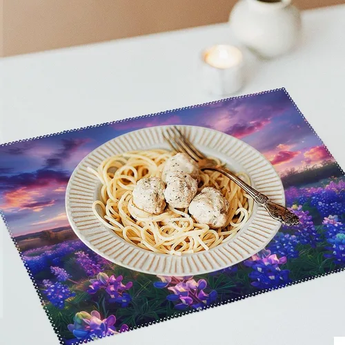 Miniatura 6 de Spring Sunrise Bluebonnets Texas Hill Country Placemats Set of 6 Resistant Table Mats Washable Place Mats for Dinner Party Table Decoration