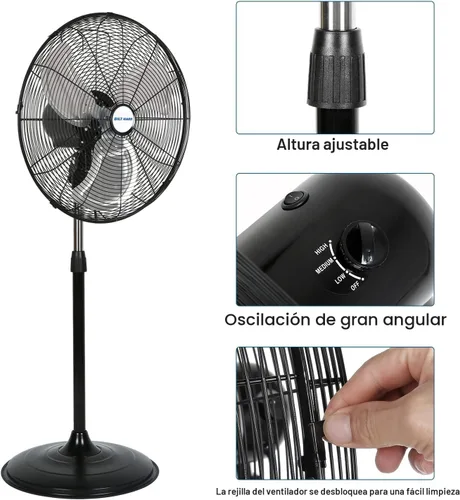 Miniatura 2 de BILT HARD - Ventilador de pie industrial de metal, resistente, de alta velocidad, oscilante, aspas de aluminio, 3 velocidades y certificado UL