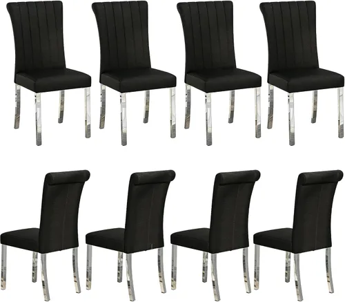 Miniatura 31 de Asday Juego de 2 sillas de comedor negras y plateadas, modernas sillas de comedor tapizadas de piel sintética con respaldo alto y patas cromadas
