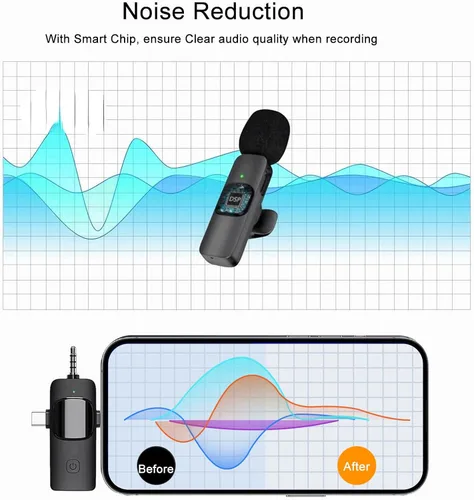 Miniatura 4 de Mini micrófono, micrófono inalámbrico 3 en 1 para iPhone, iPad, Android, cámara, micrófonos de solapa inalámbricos profesionales para grabación