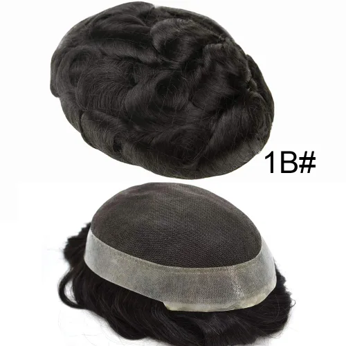 LYRICAL HAIR Sistema de cabello humano Remy de encaje francés súper fino para hombre, piel de poliéster transparente alrededor de las pelucas, tupé