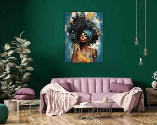 Miniatura 121 de Arte de pared afroamericano, decoración de rey y reina bailarín negro para sala de estar, arte de pareja de amor negro para dormitorio, lienzo