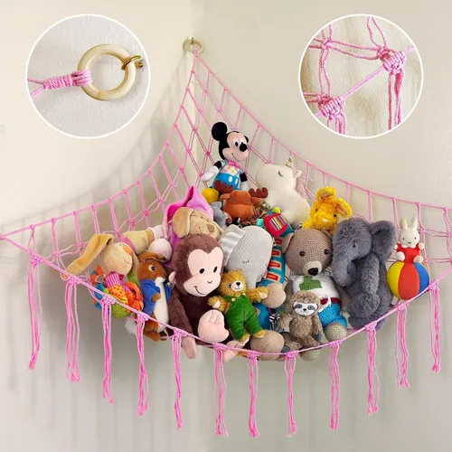 Miniatura 10 de ABBY BABY Hamaca grande para animales de peluche, almacenamiento de animales de peluche, red de macramé 100% algodón natural, organizador