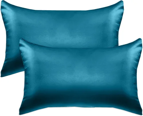 Miniatura 72 de Elegant Comfort Juego de 4 fundas de almohada de satén de viscosa refrescante con cierre de cremallera oculto, suave como la seda para el cuidado