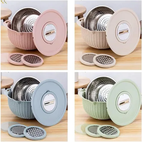 Miniatura 5 de Rallador 5 en 1, cortador de verduras, cesta de drenaje, contenedor de alimentos, ensalada, rebanador portátil de gran capacidad, herramienta