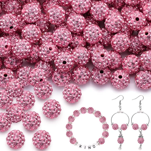 Miniatura 7 de 100 cuentas de diamantes de imitación de 0.394 pulgadas para la fabricación de joyas, 10 cuentas redondas brillantes de discoteca de Shamballa
