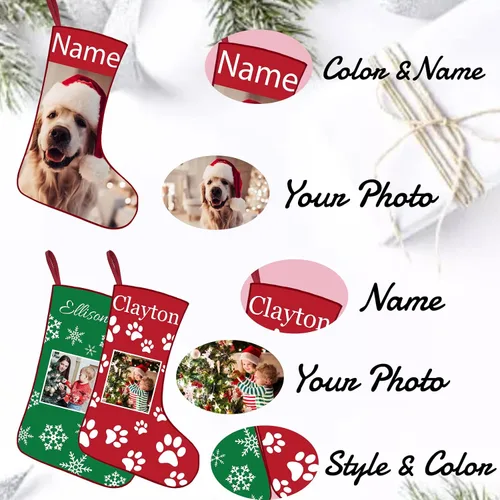 Miniatura 3 de Calcetines de Navidad personalizados con foto de nombre, imagen de perros y mascotas, patas de perro, calcetines de Navidad, decoración colgante