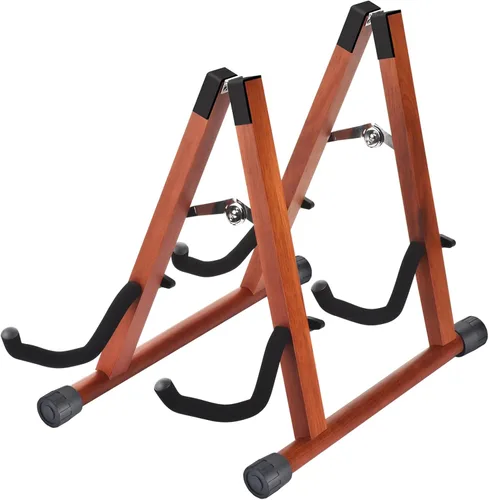 Miniatura 11 de DOMMI Soporte de madera para guitarra eléctrica con goma antideslizante y brazos de espuma suave, marco en A plegable portátil para guitarras